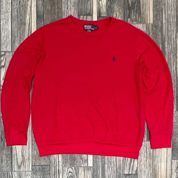 🔥🔥 POLO RALPH LAUREN Red Crewneck Lighter weight Sweatshirt Men Sz Lg - PERFEC - Picture 1 of 6